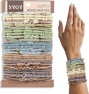 25 PCS Bohemian Hair Accessories: Lightweight Ponytail Holders in 5 Styles, 2.36" No Damage Hair Ties for Thick or Thin Hair