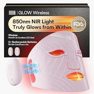 INIA Glow Wireless LED Face Mask, FDA Approved Red Light Therapy Mask with Near-Infrared Red Light (NIR), Rechargeable and Ergonomic Design for Home & Travel, Pink
