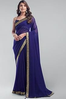 Women's Georgette Lace Boarder Saree With Unstitched Blouse Piece
