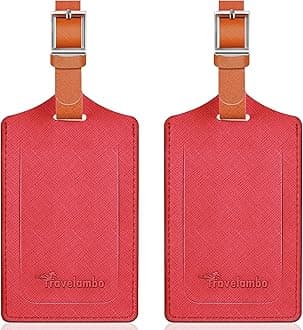 Travelambo Luggage Tags for Suitcases Faux Leather Privacy Protection 2 Pack Bag Tags Travel Accessories Essential, Cross Red