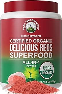 Organic Reds Superfood Powder. Best Tasting Organic Red Juice Super Food with 25+ All Natural Ingredients and Polyphenols. Vital for Max Energy and Detox. Raspberry, Elderberry, Beetroot