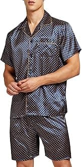 SanraflicMen's Satin Pajamas Short Button-Down Pj Set Sleepwear Loungewear