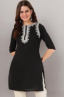Brownverse Pure Cotton Embroidered Women Short Kurti