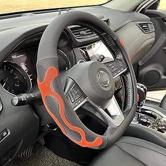 PINCTROT D Shaped Comfy Grip Steering Wheel Cover, Anti-Slip Design, Flat Bottom 14.5-15 Inch(Silicone Orange)