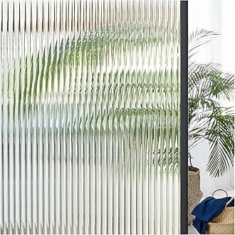 Coavas Window Privacy Film Reeded Glass, Frosted 3D Fluted Glass Window Cling, Adhesive Vinyl Decorative Door Stickers for Bathroom Home Sun Blocking, 23.6x78.7 in, Translucent