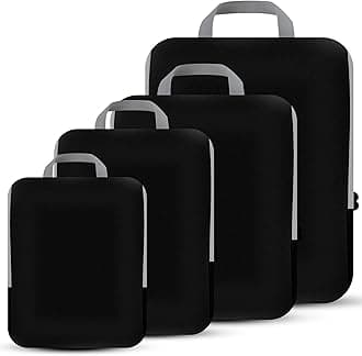 PANDA JOYS 4 Set Compression Packing Cubes Travel - Travel Accessories Expandable Packing Organizers for Carry On - Essentials Luggage Bags - Black