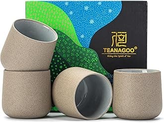 - TEANAGOO Japanese Tea Cups Set of 4pcs, 6.9oz/205ml Elegant Ceramic Matcha Cups with Flat Base, Darker Grey Handleless Coffee Mugs, Microwave & Dishwasher Safe, Beautiful Gift Box