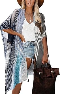 Moss Rose Women's Beach Cover up Swimsuit Kimono Cardigan with Bohemian Floral Print