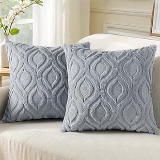 decorUhome Decorative Throw Pillow Covers 16x16, Soft Plush Faux Wool Couch Pillow Covers for Home, Set of 2,Blue Grey