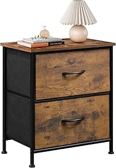 WLIVE Nightstand, Small 2 Drawer Dresser, Bedside Furniture, Night Stand, End Table with Fabric Bins for Bedroom, Closet, Dorm, Rustic Brown Wood Grain Print