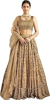 Women's Net Embroidery Sequence Work Wedding Lehenga Choli Unstitch Blouse with Dupatta