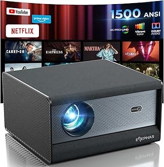 ELEPHASSmart 4K Projector with WiFi and Bluetooth, Compatible with Netflix, Prime Video, YouTube, Dust-Proof Sealed, Dolby Audio, Auto Focus & Keystone PRO UHD HDR 10+ Video Projector