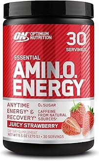 Optimum Nutrition Amino Energy - Pre Workout with Green Tea, BCAA, Amino Acids, Keto Friendly, Green Coffee Extract, Energy Powder - Juicy Strawberry Burst, 30 Servings (Packaging May Vary)