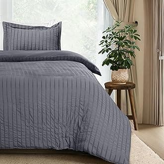 Utopia Bedding Duvet Cover Twin Size - 1 Seer Sucker Duvet Cover with 1 Pillow Sham - 2PC Comforter Cover with Zipper Closure - Soft Brushed Microfiber 68"X90" (Twin Grey) Comforter Not Included
