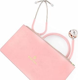 Rose Gold Pink Stethoscope & Case | Perfect for Medical Student Veterinarian Doctor |Spare Parts Ear Tips & Non Chill Rim | Nurse Accessories for Work Essentials | Light Pink Tubing RGLP