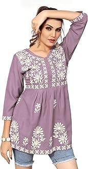 Short Kurti Tops for Jeans for Women I Chikankari Rayon Cotton Long Kurta Kurti for Women I Stylish wear Kurti top for Girls