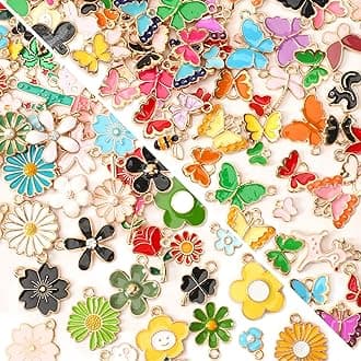 MARFOREVER 120 PCS Flower Butterfly Charms for Jewelry Making, Wholesale Assorted Enamel Mixed Bulk Metal Spring Summer Charms for DIY Necklace Bracelet Earring Crafting