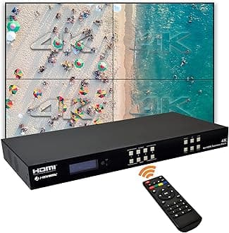 4k 2x2 4K60Hz HDMI Video Wall Controller Multiviewer Seamless Switch Matrix | 4K60Hz Input and 4K30Hz Output, Supports HDMI, HDCP, RS-232, LAN, Downscale & Upscale, Web Control