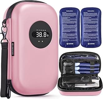 AUVON Insulin Cooler Travel Case with Rechargeable Temp Display, Large Insulin Pen Cooler Travel Case with 2 x 160g TSA Approved Ice Packs, Waterproof Insulated Cooler Bag for Daily Use & Trip