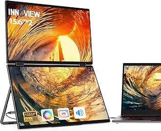 InnoView Laptop Screen Extender 15.6" Dual Monitors Stacked Folding Triple Monitor (Wins/Mac) 1080P Triple Portable Monitor for Laptop 90°/180° Automatic Rotation Black