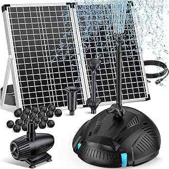 POPOSOAP Pond Filter with 55W Solar Fountain Pump, Solar Pond Filter with 580GPH Pump & Fountain Kit – Outdoor Filter Box with 6.6FT PVC Tubing, Perfect for Koi Ponds, Waterfalls, Water Features