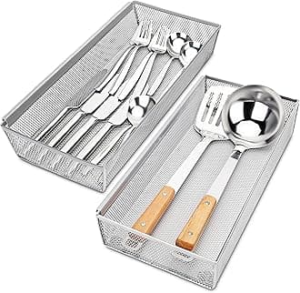 Flatware Organizer with Interlocking Arm (Grey) - 2 Pack 14.7" X 6.1" X 2" Utensil Drawer Organizer