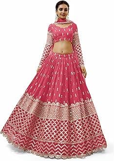 Zeel Clothing Women's Georgette Embroidered Fabric Sequins Zari Embroidered Semi-Stitched Lehenga Choli With Dupatta (300-Wedding-Bridal--New-Stylish)