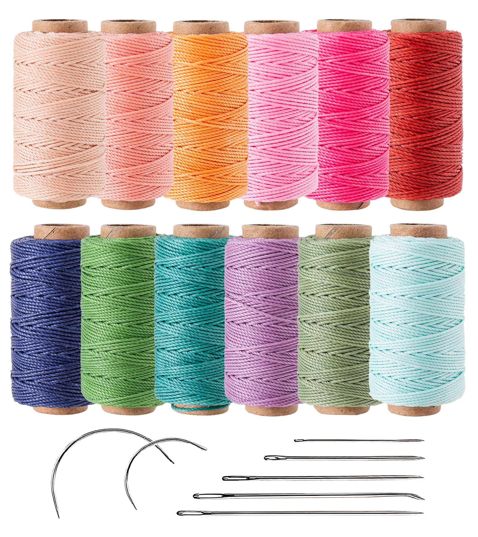 12 Colored Round Waxed Thread 0.8mm, 35 Yards per Spool, 3 Ply Polyester Wax Cord Strings for Hand Sewing, Beading, Bookbinding, Basket Weaving, Micro Macrame Bracelets and Jewelry Making