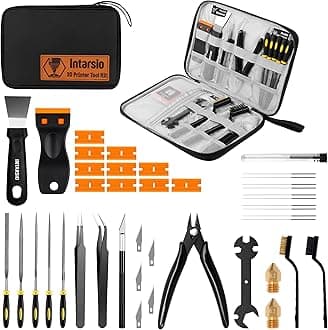 3D Printer Tools Kit, 34pcs 3D Printer Accessories for All FDM/SLA Printers Includes Nozzle Cleaning Tools, Removal Scrapers, Finishing Tools, 5 Types of Files,Brushes, Wire Cutter, Engraving Knife
