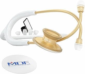 COLMED MDF Acoustica Deluxe Lightweight Dual Head Stethoscope - Free-Parts-for-Life & - Gold and White (MDF747XP-K29)