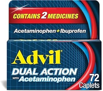 Advil Dual Action Coated Caplets with Acetaminophen, 250 Mg Ibuprofen and 500 Mg Acetaminophen Per Dose (2 Dose Equivalent) for 8 Hour Pain Relief - 72 Count