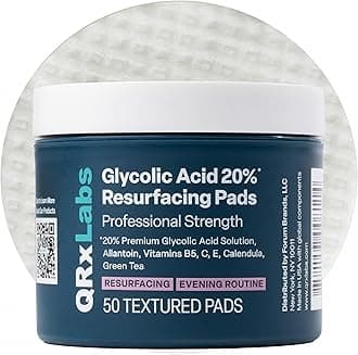 QRxLabs Glycolic Acid Pads - 20% Resurfacing Pads AHA for Face & Body - Exfoliates Skin Surface and Reduces Appearance of Fine Lines and Wrinkles - Acne Treatment Clearing - Daily Pads - 50ct