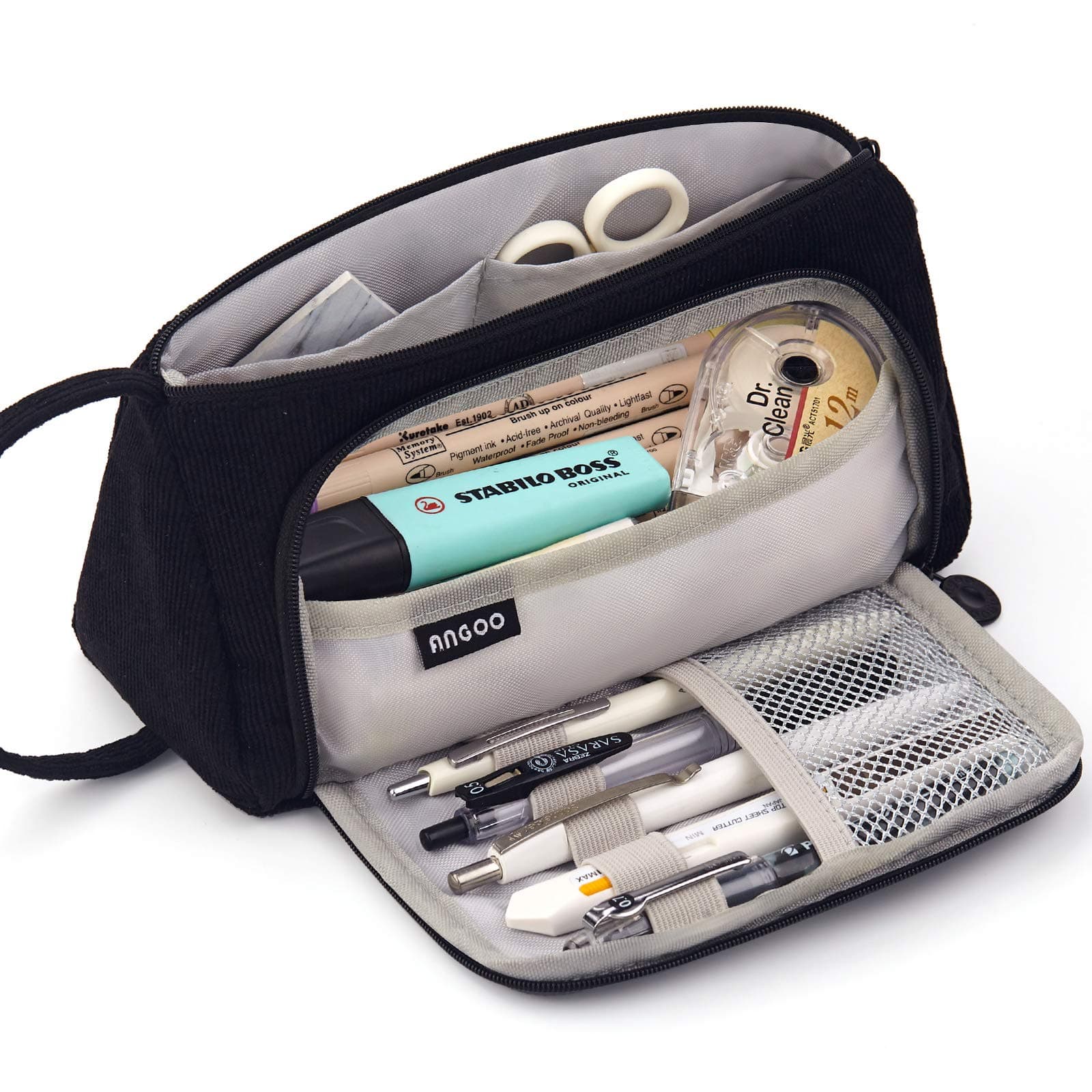 EASTHILL Big Capacity Pencil Case Canvas High Large Storage Pouch Marker Pen Case Simple Stationery Bag School College Office Organizer for Teens Girls Adults Student-Black