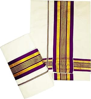 YETTALAN® Women's Kerala Traditional Cotton Set Mundu Cream Color with Fancy Border