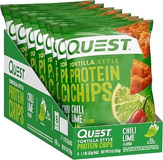 Quest Nutrition Tortilla Style Protein Chips, Chili Lime, Low Carb, Gluten Free, Baked, 1.1 Ounce (Pack of 8)