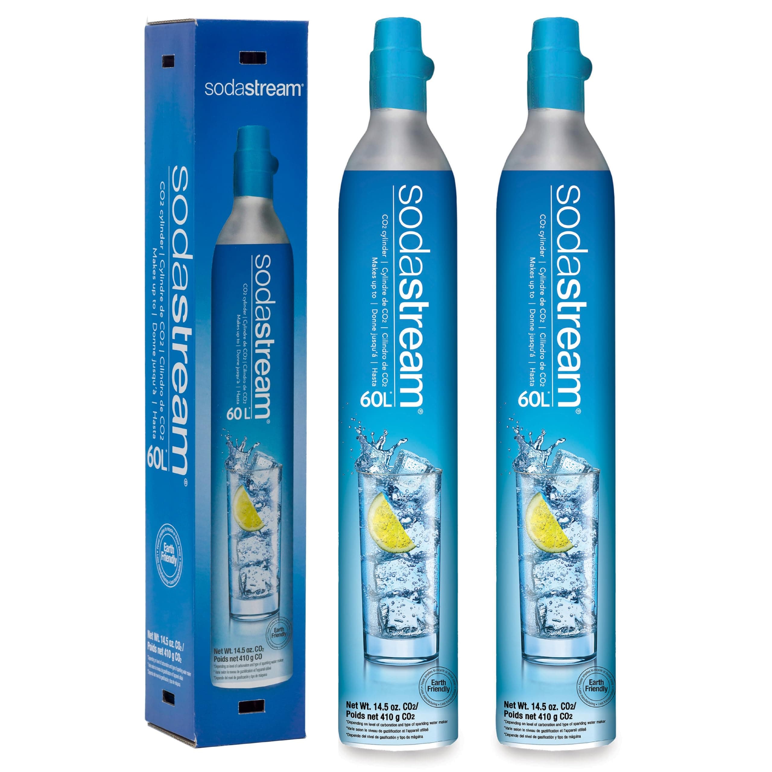 SodaStream CO2 Gas Refill Pack - 2 Cylinders, BLUE Screw-in System - Use box to return your empty cylinders and earn an Amazon.com Gift Card - Compatible with Fizzi, OneTouch, Jet, Spirit, Penguin