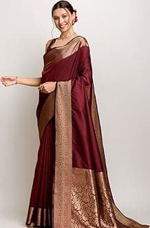 SWORNOF Women's Silk Kanjivaram Kanchipuram Saree With Blouse Piece