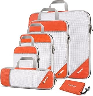 Gonex Compression Packing Cubes, Extensible Storage Mesh Bags Organizers, 6 PCS Orange, L+M+S+XS+Slim+Laundry Bag