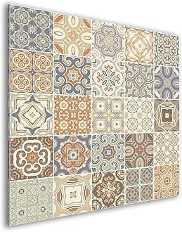 murando Glass Splashback for Kitchen Backsplash Cooker Protector Tempered Glass Decorative Wall Art Panel Heat Resistant Graphic 60x60 cm / 24"x24" Tiles Mosaic f-B-0300-aq-a