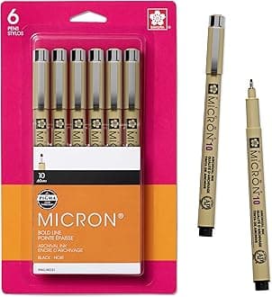 SAKURA Pigma Micron Fineliner Pens - Archival Black Ink Pens - Pens for Writing, Drawing, or Journaling - Black Colored Ink - 10 Point Size - 6 Pack