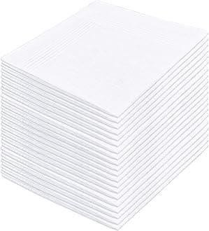 DHOOZ 20 Pcs Cotton Handkerchiefs, White Men's Handkerchiefs & Pocket Squares, Large Hankies for Suits (Soft 100% Cotton Hanky Bulk), Mens Handkerchief