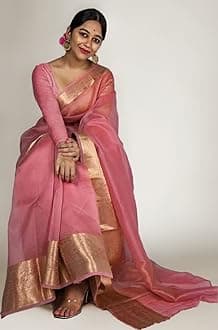 Women'S Organza Jacquard Border Saree With Unstitched Blouse Piece