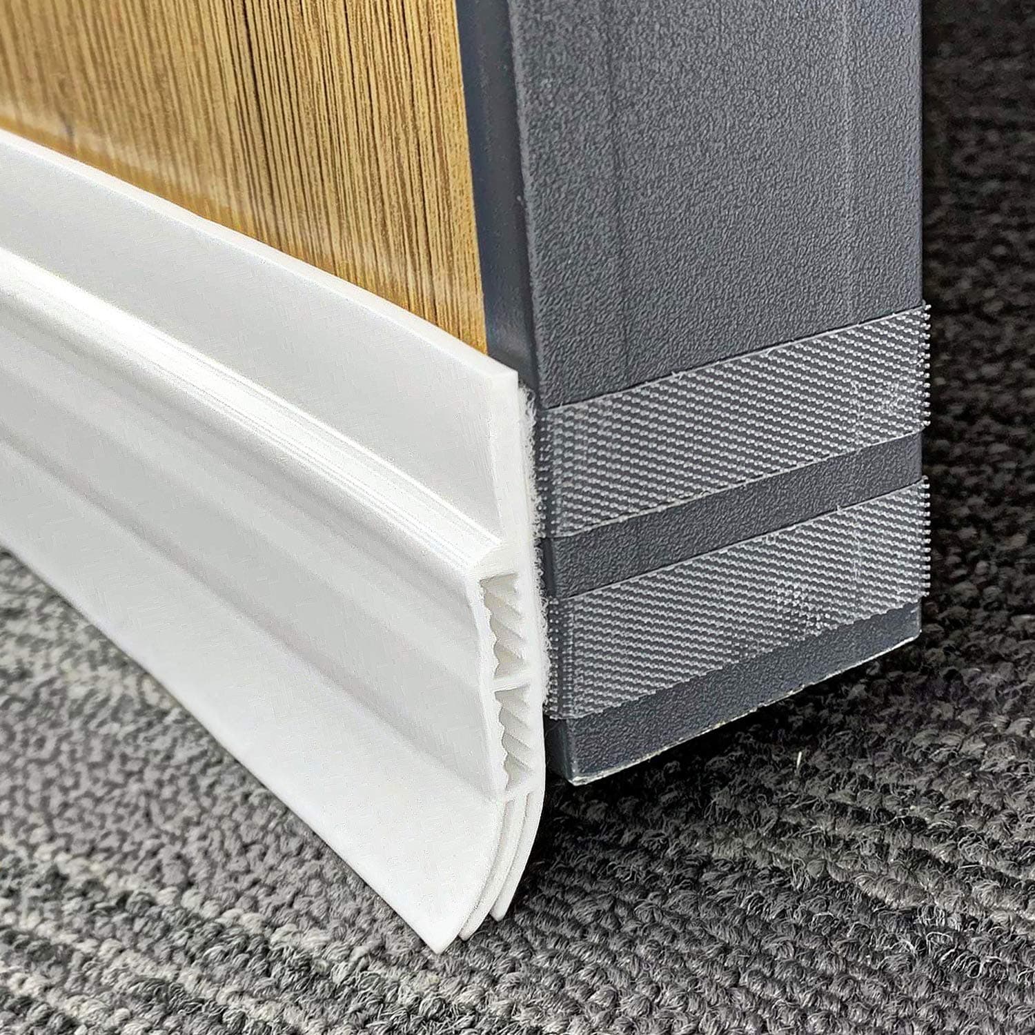 TORRAMI Under Door Draft Stopper Blocker 39 inch, Front Interior Door Bottom Sweep Adjustable and Removable Weather Stripping Guard Seal Air, Dust, Reduce Noise, White