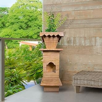 HANDICRAFT BAZAAR Marble Tulsi Pot for Home | Tulsi Marble Planter for Roof, Porch Balcony (Brown Large)