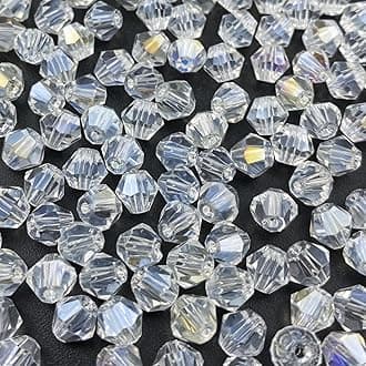 400pcs Bicone Crystal Beads 4mm Crystal Glass Faceted Beads for Necklace Bracelet Earrings DIY Jewelry Crafts Making Supplies(Transparent AB)