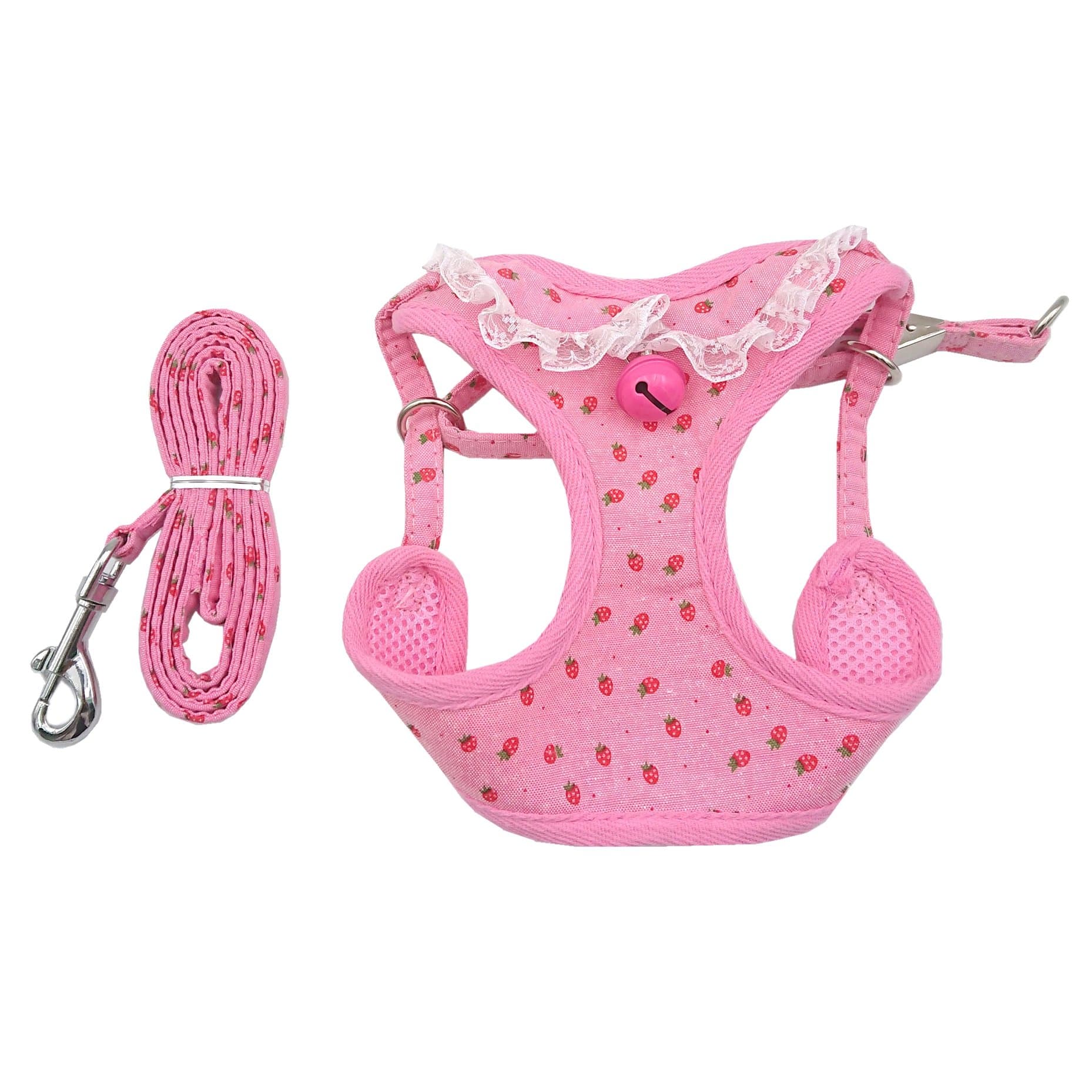 M2cbridge Small Dog Harness Leash Leads Set Step-in Soft Mesh Vest Cat Collar (S, Pink)