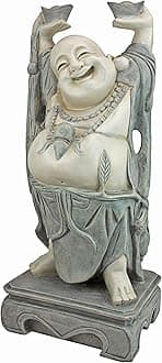 Design Toscano KY356 Jolly Hotei Laughing Buddha Asian Decor Garden Statue, 63.5 cm, Polyresin, Two Tone Stone, Grey