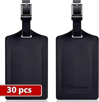 Travelambo Luggage Tags for Suitcases Faux Leather Privacy Protection 30 Pack Bag Tags Travel Accessories Essential, Black