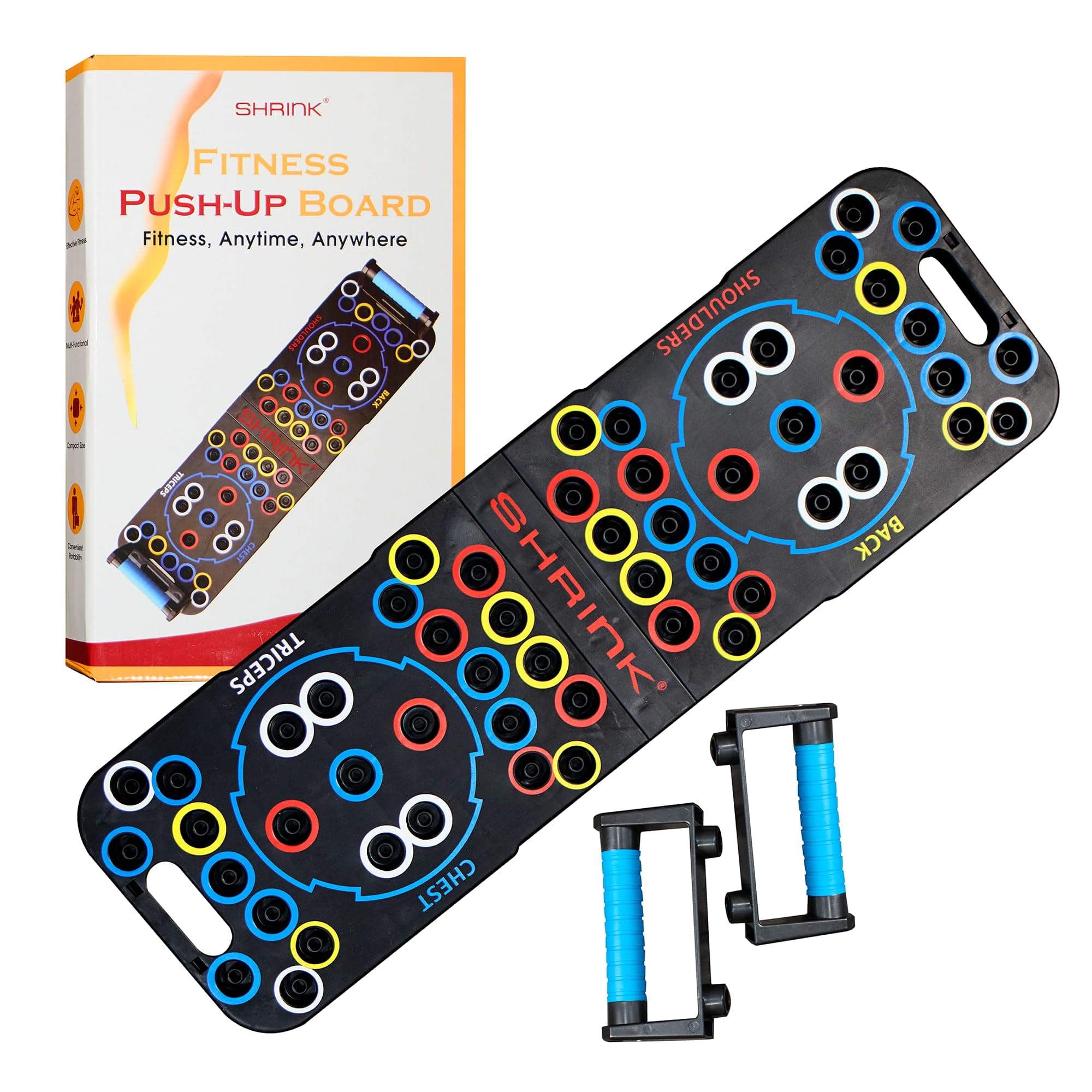 Shrink Push Up Board - Portable Gym Multi-Function Foldable Push Up Bar with Pull Up Bar Handles - Upper Body Workout Tool Fitness - Floor Exercise Equipment for Home Gym Workout for Men and Women