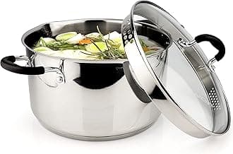 AVACRAFT Stainless Steel Stockpot with Glass Strainer Lid, 6 Quart Pot, Saucepan cookware, Side Spouts, Multipurpose Stock Pot, Sauce Pot, Soup Pot in our Pots and Pans, Induction Pan (6QT)